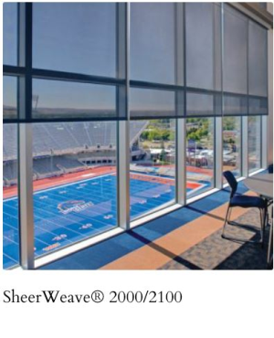 Phifer Sheerweave 2000 and 2100 Made of vinyl-coated fiberglass yarns, style 2000 and 2100 are full basketweaves designed expressly for those applications which require a more opaque and nondirectional fabric. Styles 2000 and 2100 are ideal fabrics for use in roll-uo shades, Roman shades and vertical blinds. Styles 2000/2100 can also be used in exterior roller shades. 